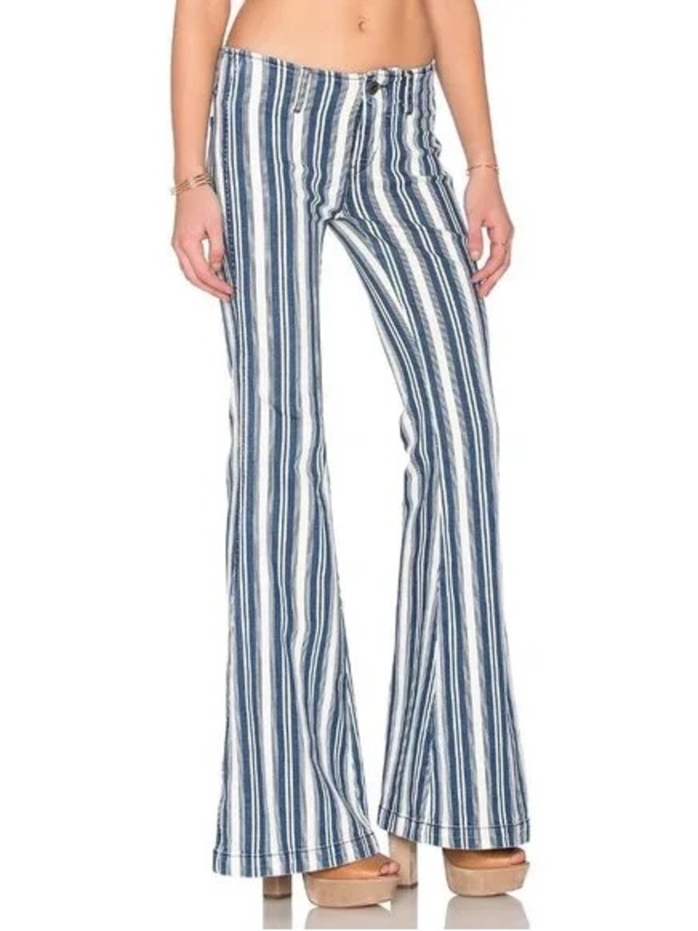 Free People Striped Blue and White Flare Pants Sz W24